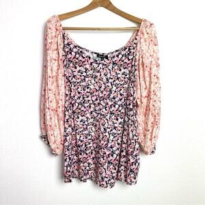 Dear John Pink Floral Mix Peasant Blouse